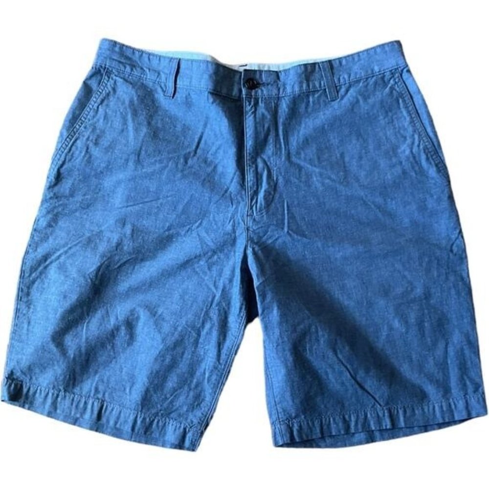 Dockers Mens Chambray Blue Casual Flat Front Shorts Size 36